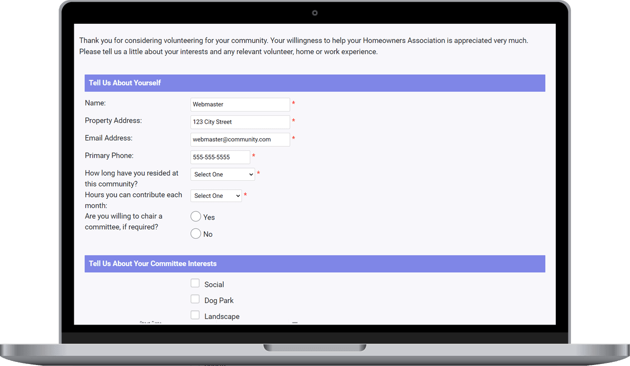 a screenshot of an acc form on a laptop