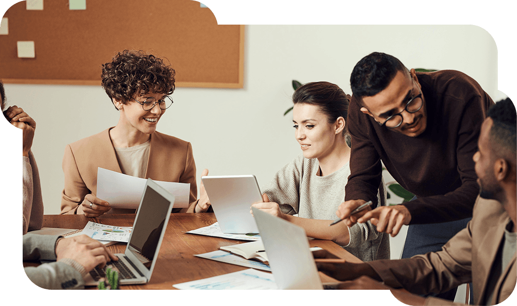 a group of people in a business meeting